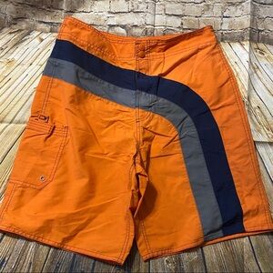 Old Navy Orange Gray Nylon Cargo Swim Board Shorts